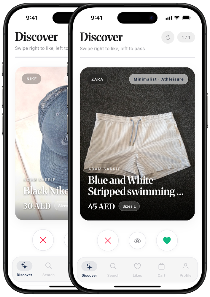Two FitCheck app screens side by side.
